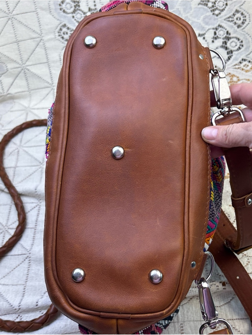 Nena & Co. Large Huipil Textile Convertible Backpack Crossbody Leather - Picture 5 of 14
